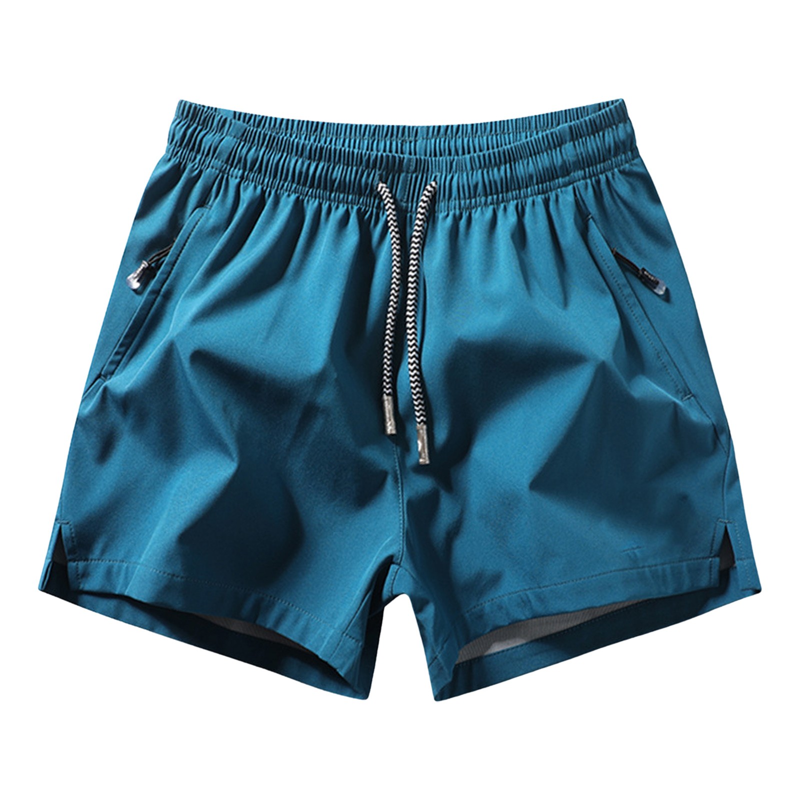 thumbnail image 4 of Pantalones cortos de color liso para hombre: bolsillos con cremallera Ice Sense, cintura elástica, pantalones de cinco puntos, poliéster, aptos para deporte/playa, secar al aire libre, 4 of 4